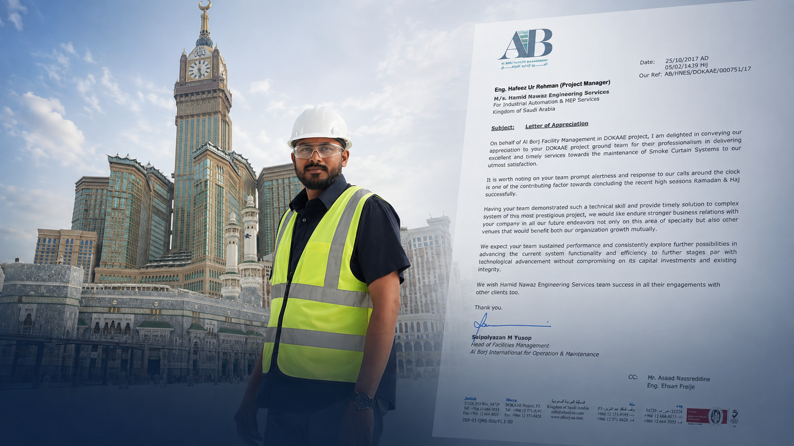Facility operations and maintenance experience at DOKAAE Abraj Al Bait Makkah