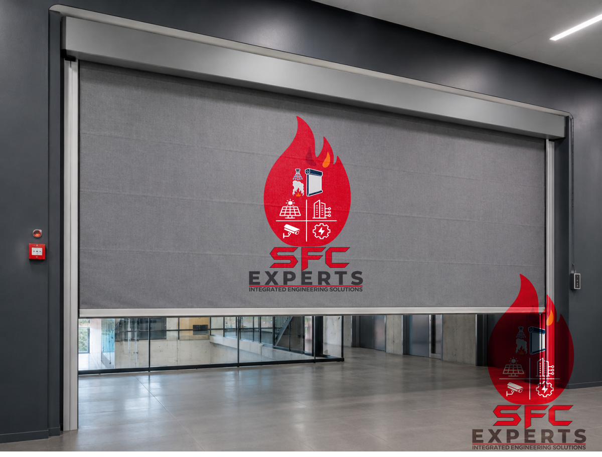 Automatic vertical fire curtain system installation