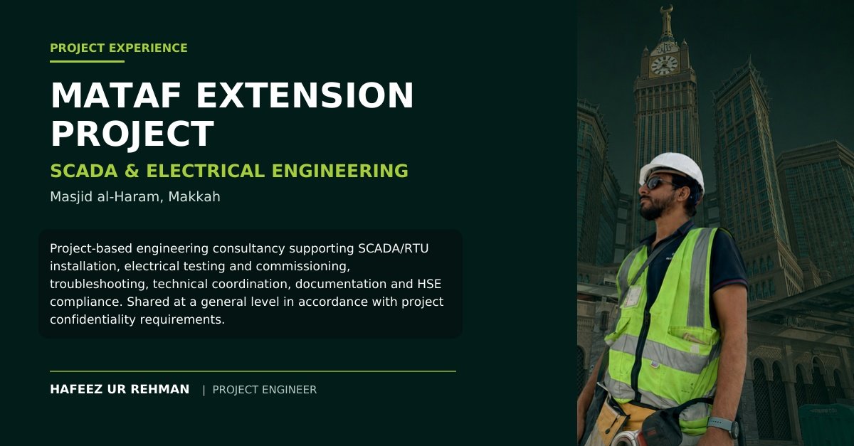 Hafeez Ur Rehman supporting SCADA engineering at the Mataf Extension Project in Makkah