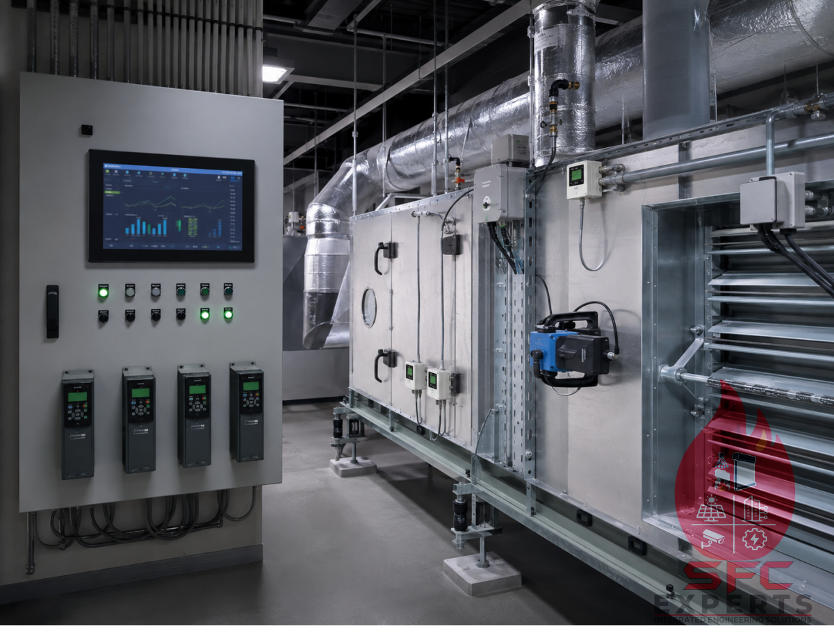 BMS HVAC controls with sensors actuators and control panel