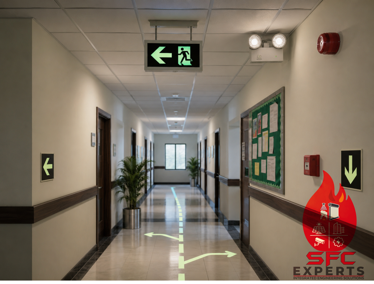 Emergency lighting and illuminated exit signage