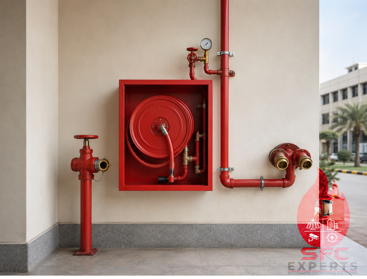 Fire hose reel hydrant and fire brigade inlet system