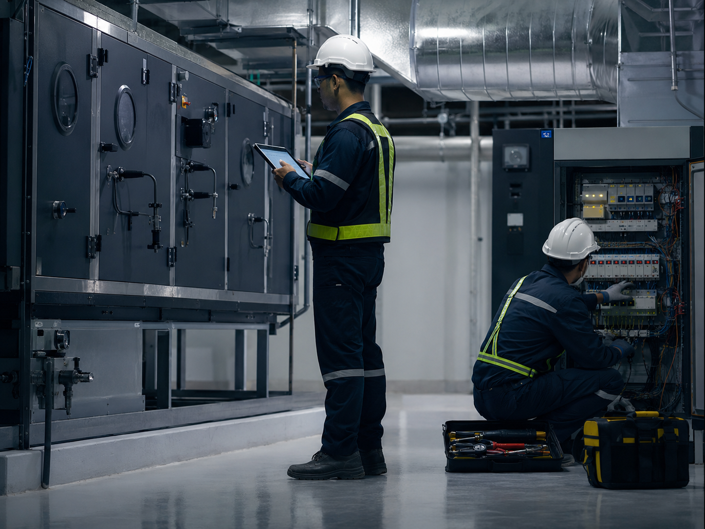 Facilities maintenance team performing preventive and corrective maintenance