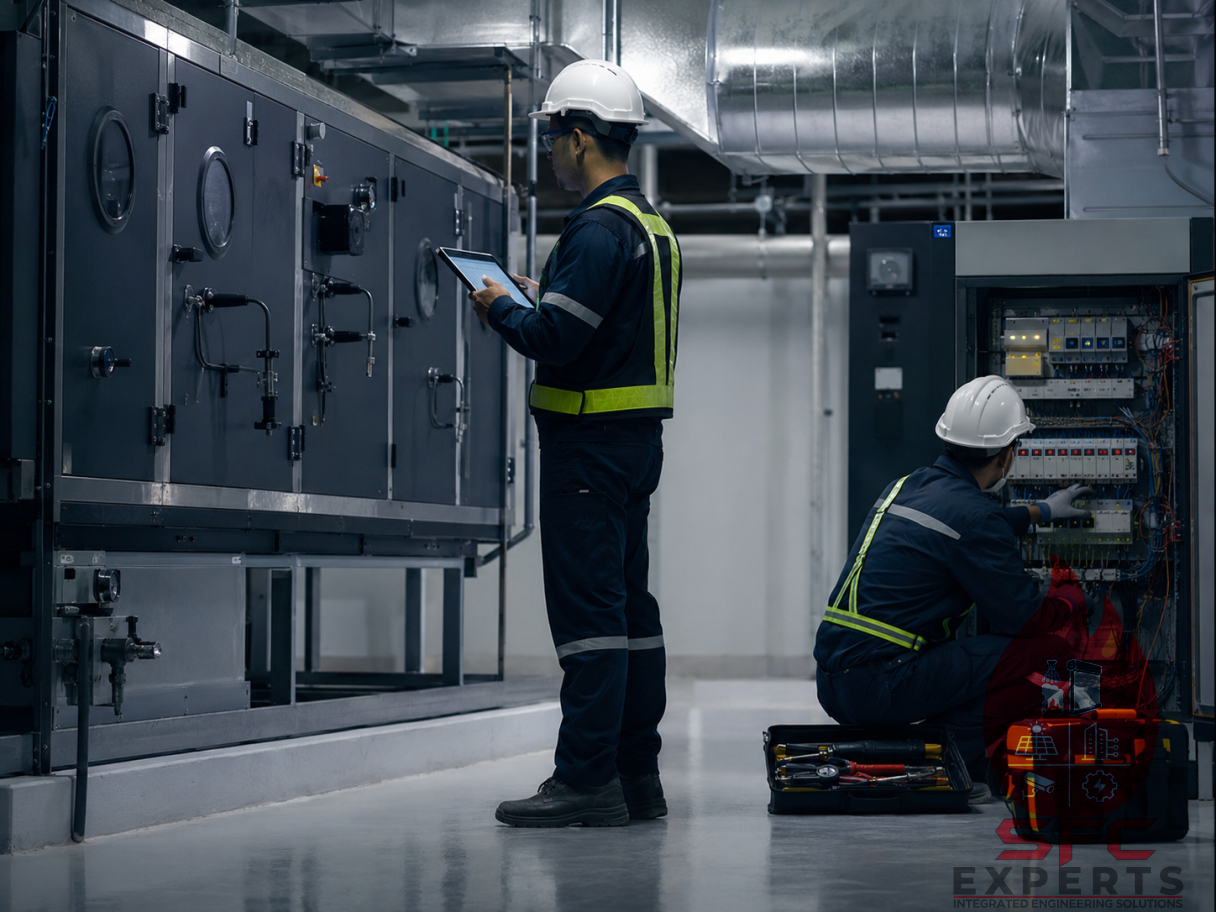 Facilities maintenance team performing preventive and corrective maintenance
